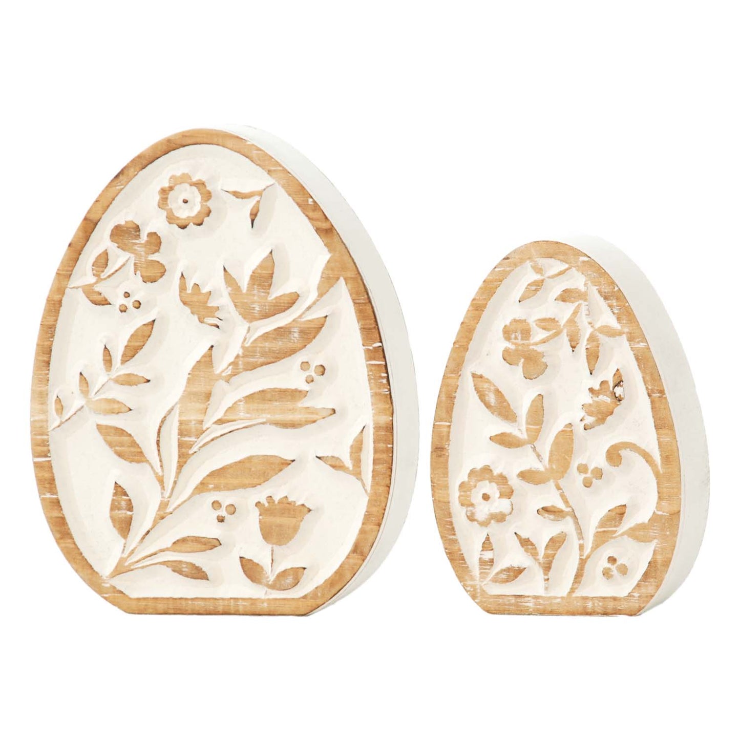 Carved Wooden Floral Eggs