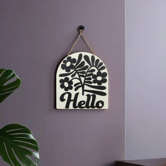 Wood Raised "Hello" Wall Sign/Door Hanger (Sku#: 14465)