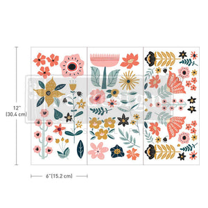 Doodle Flowers | Small Decor Transfer | Prima