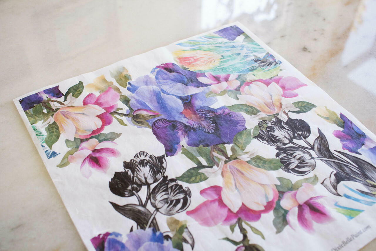 Floral On Black | Rice Decoupage Paper | Dixie Belle