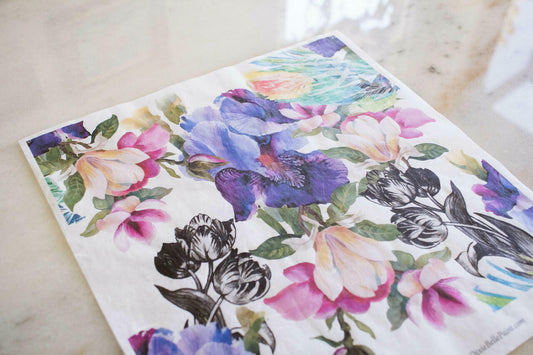 Floral On Black | Rice Decoupage Paper | Dixie Belle