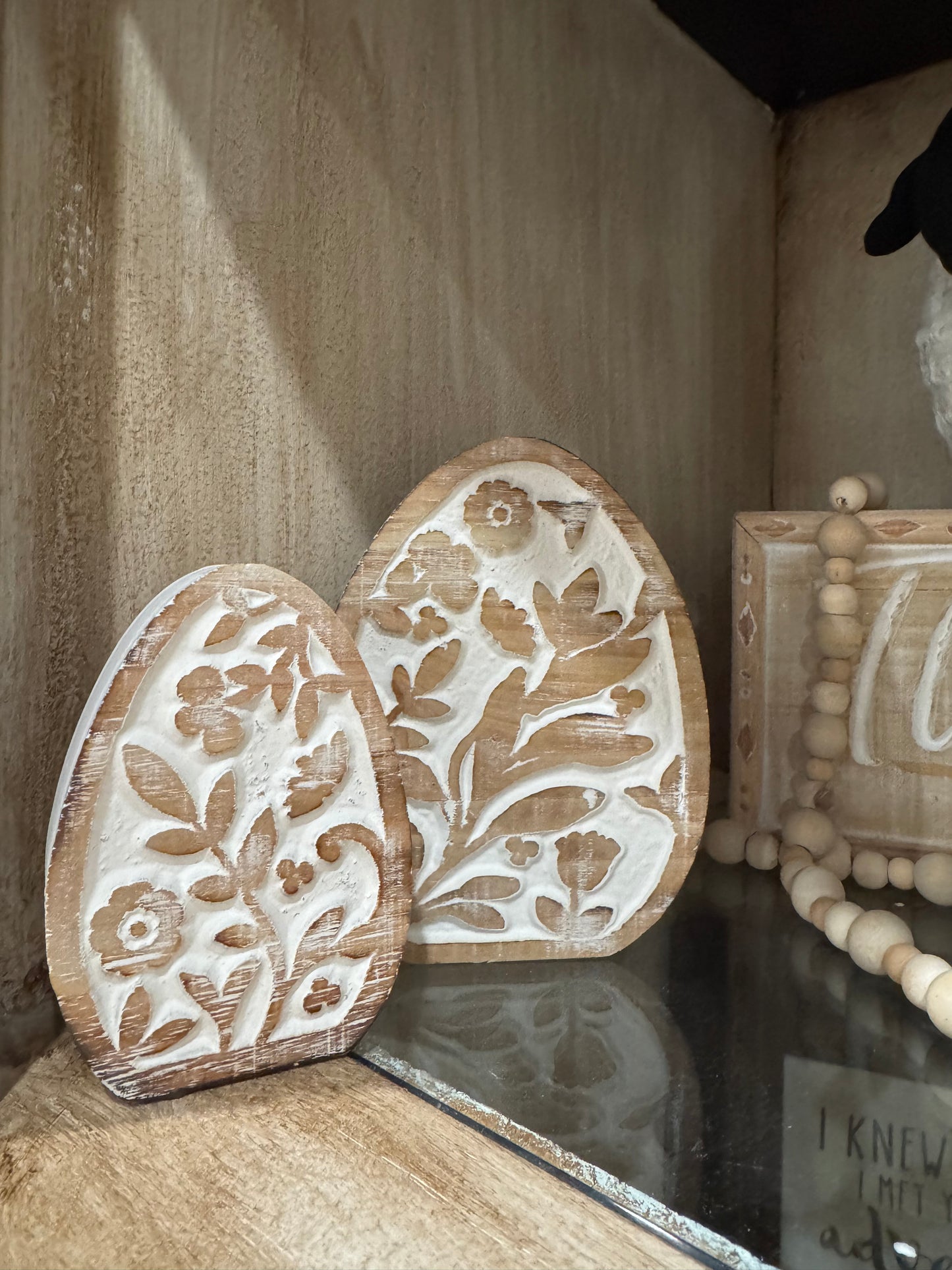 Carved Wooden Floral Eggs