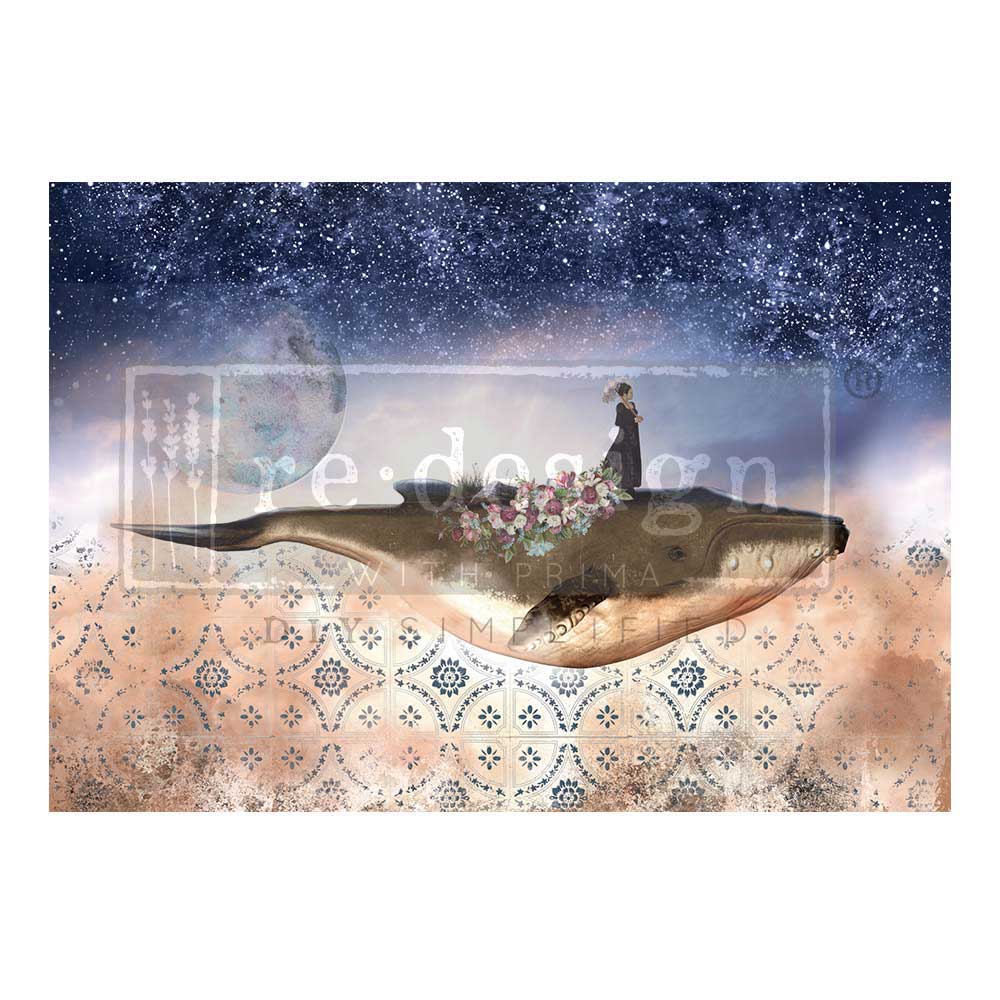 Whale in Cosmos Decoupage Fiber Paper