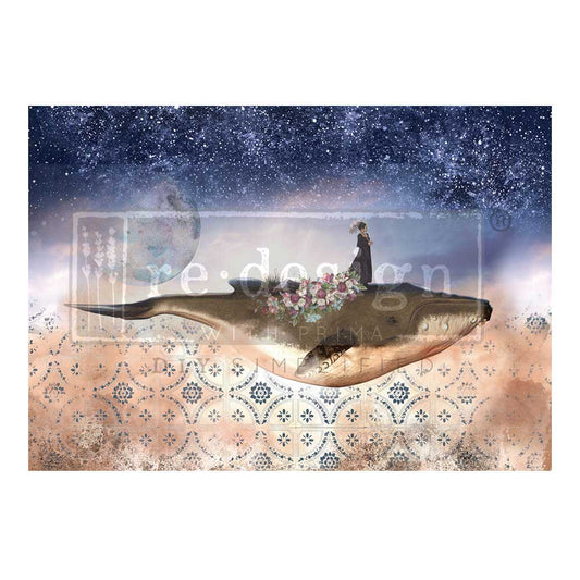 Whale in Cosmos Decoupage Fiber Paper