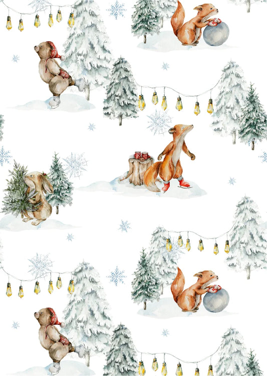 Winter Woodland Friends - A3 Rice Decoupage Paper
